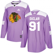 Men's Adidas Chicago Blackhawks #91 Anthony Duclair Authentic Purple Fights Cancer Practice NHL Jersey