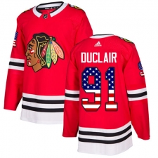 Men's Adidas Chicago Blackhawks #91 Anthony Duclair Authentic Red USA Flag Fashion NHL Jersey