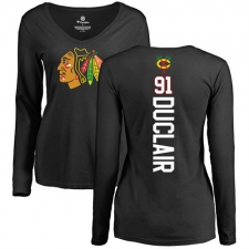 NHL Women's Adidas Chicago Blackhawks #91 Anthony Duclair Black Backer Long Sleeve T-Shirt