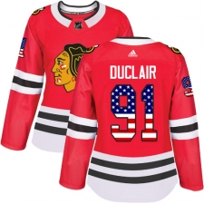 Women's Adidas Chicago Blackhawks #91 Anthony Duclair Authentic Red USA Flag Fashion NHL Jersey
