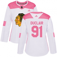 Women's Adidas Chicago Blackhawks #91 Anthony Duclair Authentic White Pink Fashion NHL Jersey