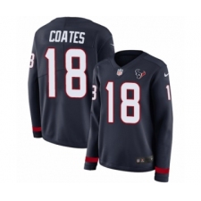 Women's Nike Houston Texans #18 Sammie Coates Limited Navy Blue Therma Long Sleeve NFL Jersey