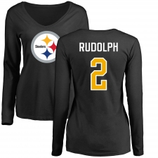 Women's Nike Pittsburgh Steelers #2 Mason Rudolph Black Name & Number Logo Slim Fit Long Sleeve T-Shirt