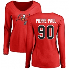 NFL Women's Nike Tampa Bay Buccaneers #90 Jason Pierre-Paul Red Name & Number Logo Long Sleeve T-Shirt