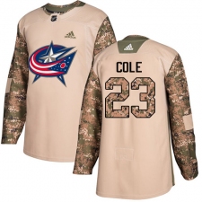 Men's Adidas Columbus Blue Jackets #23 Ian Cole Authentic Camo Veterans Day Practice NHL Jersey
