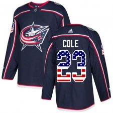 Men's Adidas Columbus Blue Jackets #23 Ian Cole Authentic Navy Blue USA Flag Fashion NHL Jerse
