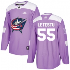 Men's Adidas Columbus Blue Jackets #55 Mark Letestu Authentic Purple Fights Cancer Practice NHL Jersey