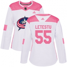Women's Adidas Columbus Blue Jackets #55 Mark Letestu Authentic White Pink Fashion NHL Jersey
