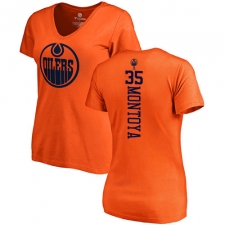 NHL Women's Adidas Edmonton Oilers #35 Al Montoya Orange One Color Backer Slim Fit V-Neck T-Shirt