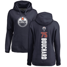 NHL Women's Adidas Edmonton Oilers #75 Evan Bouchard Navy Blue Backer Pullover Hoodie