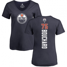 NHL Women's Adidas Edmonton Oilers #75 Evan Bouchard Navy Blue Backer Slim Fit V-Neck T-Shirt