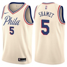 Men's Nike Philadelphia 76ers #5 Landry Shamet Swingman Cream NBA Jersey - City Edition