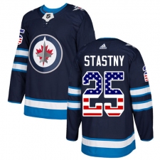 Men's Adidas Winnipeg Jets #25 Paul Stastny Authentic Navy Blue USA Flag Fashion NHL Jersey