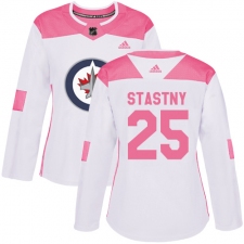 Women's Adidas Winnipeg Jets #25 Paul Stastny Authentic White Pink Fashion NHL Jersey