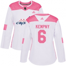 Women's Adidas Washington Capitals #6 Michal Kempny Authentic White Pink Fashion NHL Jersey