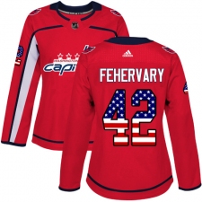 Women's Adidas Washington Capitals #42 Martin Fehervary Authentic Red USA Flag Fashion NHL Jersey