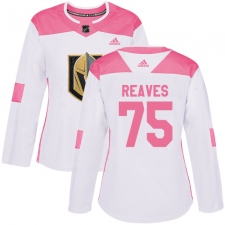 Women's Adidas Vegas Golden Knights #75 Ryan Reaves Authentic White Pink Fashion NHL Jersey
