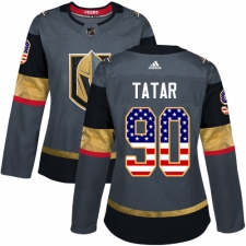 Women's Adidas Vegas Golden Knights #90 Tomas Tatar Authentic Gray USA Flag Fashion NHL Jersey