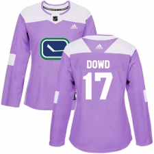 Women's Adidas Vancouver Canucks #17 Nic Dowd Authentic Purple Fights Cancer Practice NHL Jersey