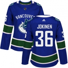 Women's Adidas Vancouver Canucks #36 Jussi Jokinen Premier Blue Home NHL Jersey
