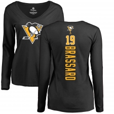 NHL Women's Adidas Pittsburgh Penguins #19 Derick Brassard Black Backer Long Sleeve T-Shirt