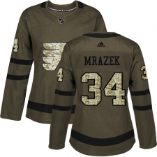 Women's Adidas Philadelphia Flyers #34 Petr Mrazek Authentic Green Salute to Service NHL Jersey