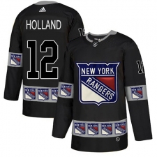 Men's Adidas New York Rangers #12 Peter Holland Authentic Black Team Logo Fashion NHL Jersey