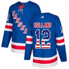 Men's Adidas New York Rangers #12 Peter Holland Authentic Royal Blue USA Flag Fashion NHL Jersey