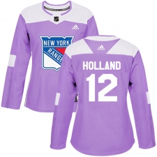 Women's Adidas New York Rangers #12 Peter Holland Authentic Purple Fights Cancer Practice NHL Jersey