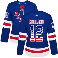 Women's Adidas New York Rangers #12 Peter Holland Authentic Royal Blue USA Flag Fashion NHL Jersey