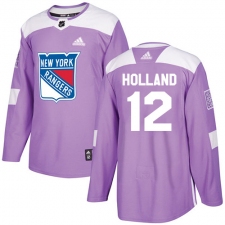 Youth Adidas New York Rangers #12 Peter Holland Authentic Purple Fights Cancer Practice NHL Jersey