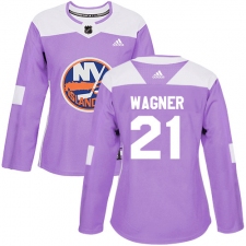 Women's Adidas New York Islanders #21 Chris Wagner Authentic Purple Fights Cancer Practice NHL Jersey