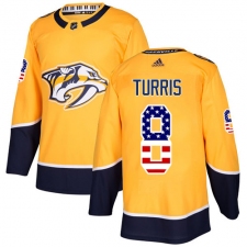 Men's Adidas Nashville Predators #8 Kyle Turris Authentic Gold USA Flag Fashion NHL Jersey