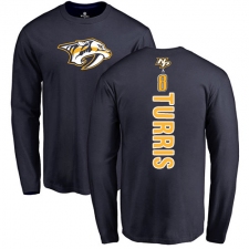 NHL Adidas Nashville Predators #8 Kyle Turris Navy Blue Backer Long Sleeve T-Shirt
