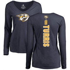NHL Women's Adidas Nashville Predators #8 Kyle Turris Navy Blue Backer Long Sleeve T-Shirt