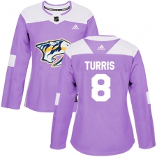 Women's Adidas Nashville Predators #8 Kyle Turris Authentic Purple Fights Cancer Practice NHL Jersey
