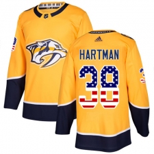 Men's Adidas Nashville Predators #38 Ryan Hartman Authentic Gold USA Flag Fashion NHL Jersey