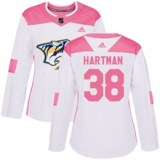 Women's Adidas Nashville Predators #38 Ryan Hartman Authentic White Pink Fashion NHL Jersey