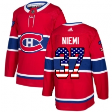 Men's Adidas Montreal Canadiens #37 Antti Niemi Authentic Red USA Flag Fashion NHL Jersey