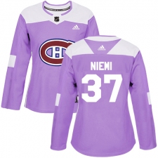 Women's Adidas Montreal Canadiens #37 Antti Niemi Authentic Purple Fights Cancer Practice NHL Jerseyey
