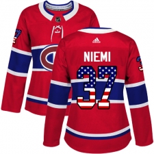 Women's Adidas Montreal Canadiens #37 Antti Niemi Authentic Red USA Flag Fashion NHL Jersey