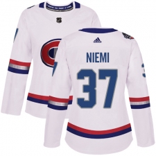 Women's Adidas Montreal Canadiens #37 Antti Niemi Authentic White 2017 100 Classic NHL Jersey