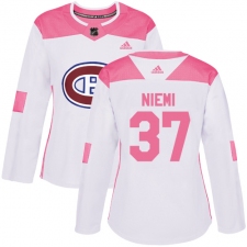 Women's Adidas Montreal Canadiens #37 Antti Niemi Authentic White Pink Fashion NHL Jersey