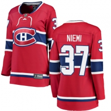 Women's Montreal Canadiens #37 Antti Niemi Authentic Red Home Fanatics Branded Breakaway NHL Jersey
