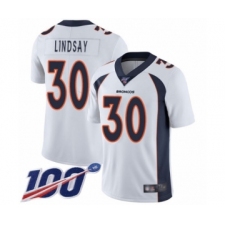Men's Nike Denver Broncos #30 Phillip Lindsay White Vapor Untouchable Limited Player 100th Season NFL Jersey