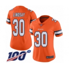 Women's Nike Denver Broncos #30 Phillip Lindsay Limited Orange Rush Vapor Untouchable 100th Season NFL Jersey