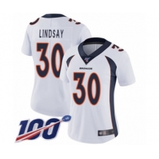 Women's Nike Denver Broncos #30 Phillip Lindsay White Vapor Untouchable Limited Player 100th Season NFL Jersey