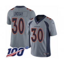 Youth Nike Denver Broncos #30 Phillip Lindsay Limited Silver Inverted Legend 100th Season NFL Jersey