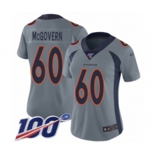 Women's Denver Broncos #60 Connor McGovern Limited Silver Inverted Legend 100th Season Football Jersey