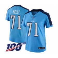Women's Tennessee Titans #71 Dennis Kelly Limited Light Blue Rush Vapor Untouchable 100th Season Football Jersey